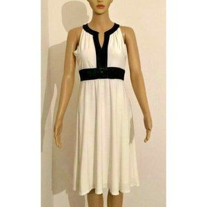 JESSICA HOWARD DRESS SIZE 4P IVORY WHITE WITH BLACK TRIM A-LINE ~ EXCELLENT